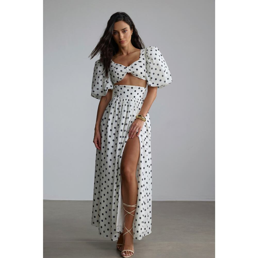 Sunfere Ellie Polka Dot Maxi Skirt Set in White & Black Size XL NWT Going out - Picture 1 of 13